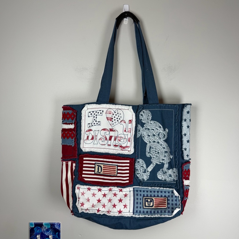 Disney Parks Tote Patriotic Stars Stripes Patches I LOVE Disney Shoulder Bag